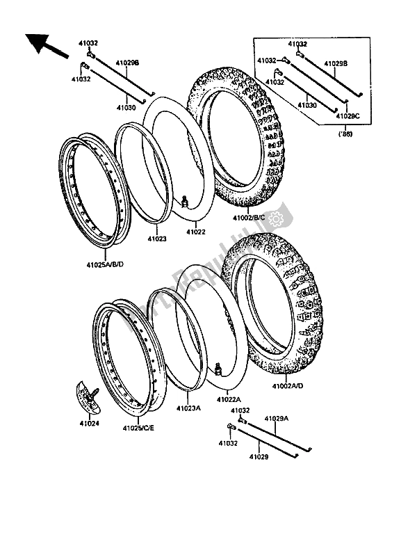 Toutes les pièces pour le Pneus du Kawasaki KDX 200 1986