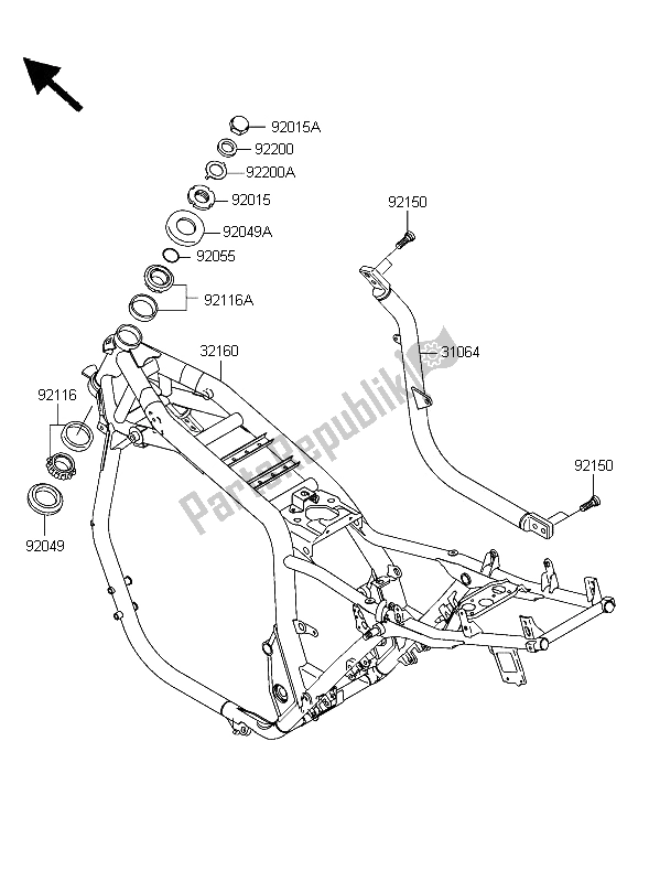 All parts for the Frame of the Kawasaki ZRX 1200R 2006