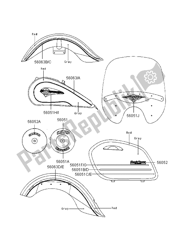 Toutes les pièces pour le Décalcomanies du Kawasaki VN 1500 Classic Tourer FI 2000