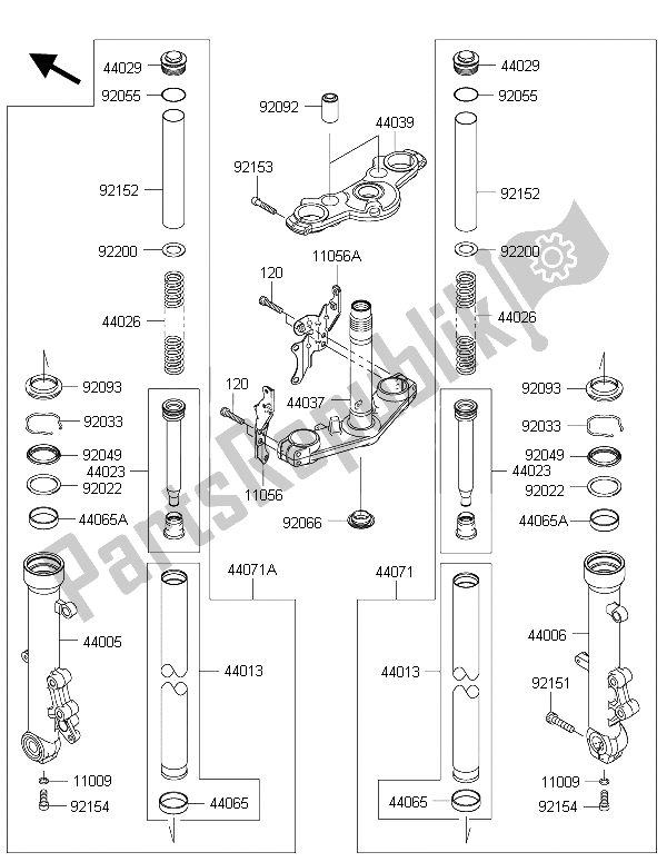 Alle onderdelen voor de Voorvork van de Kawasaki ER 6N ABS 650 2015