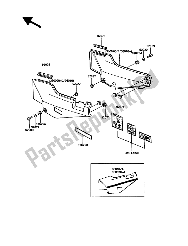 All parts for the Side Cover of the Kawasaki 1000 GTR 1990