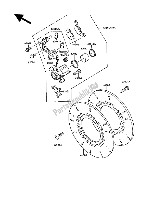 All parts for the Front Brake of the Kawasaki GPZ 550 1987