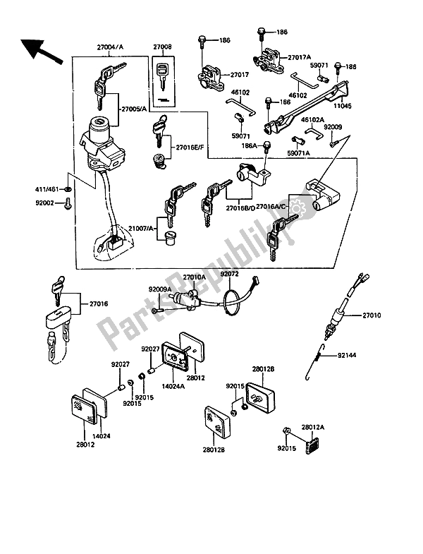 All parts for the Ignition Switch of the Kawasaki 1000 GTR 1991