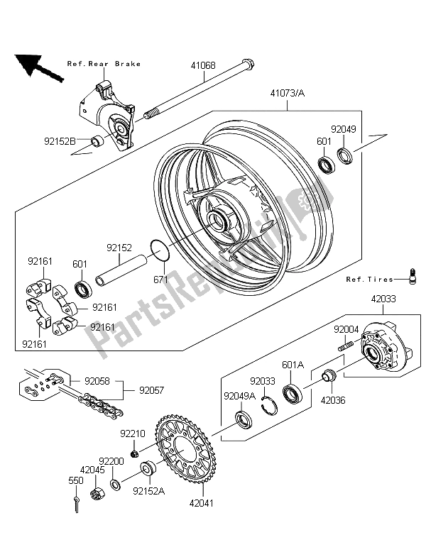 Toutes les pièces pour le Moyeu Arrière du Kawasaki Z 750 2011