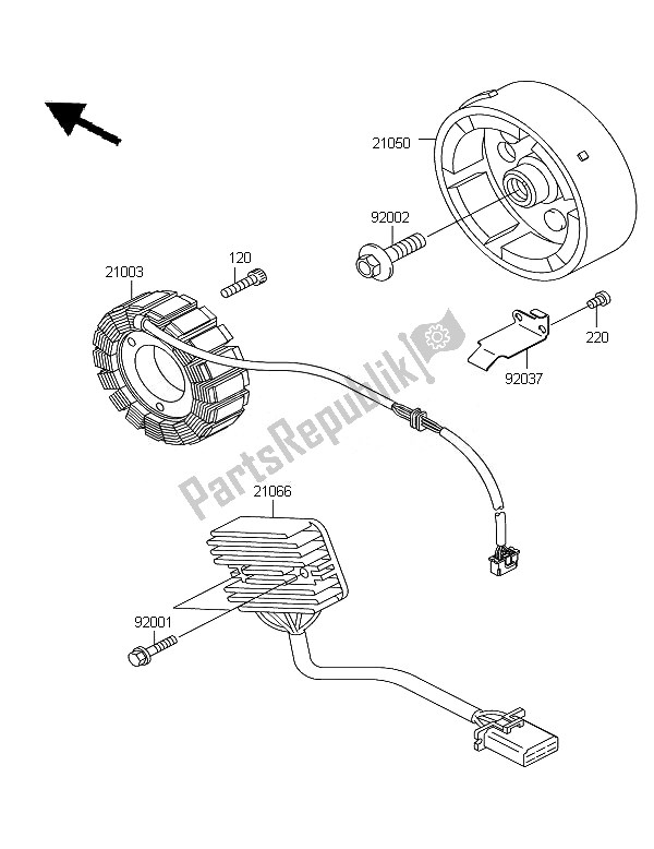 All parts for the Generator of the Kawasaki KLE 500 2007