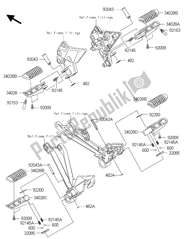 Alle onderdelen voor de Voetsteunen van de Kawasaki Z 1000 SX 2015