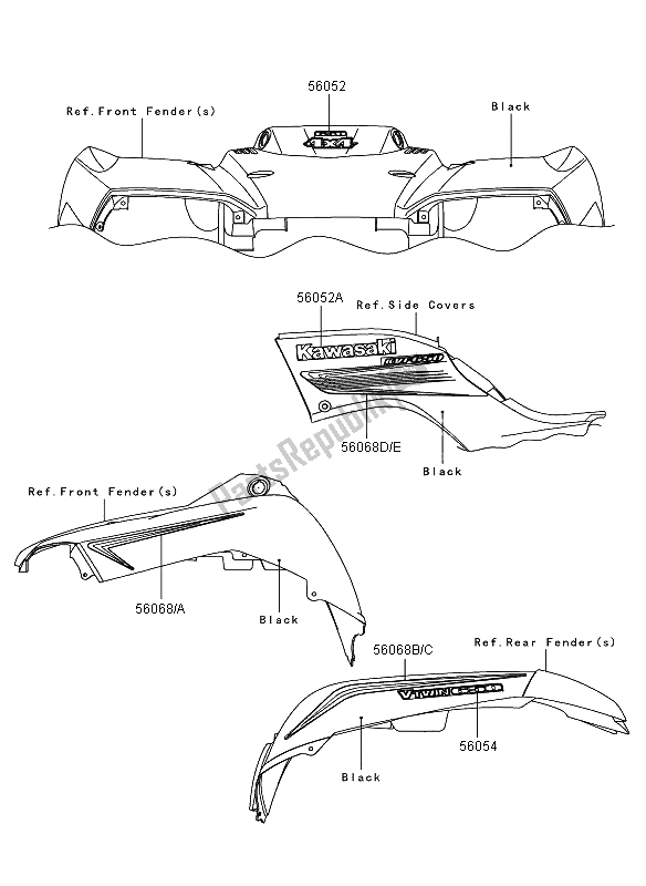 All parts for the Decals (black) (eu,uk) of the Kawasaki KVF 650 4X4 2008