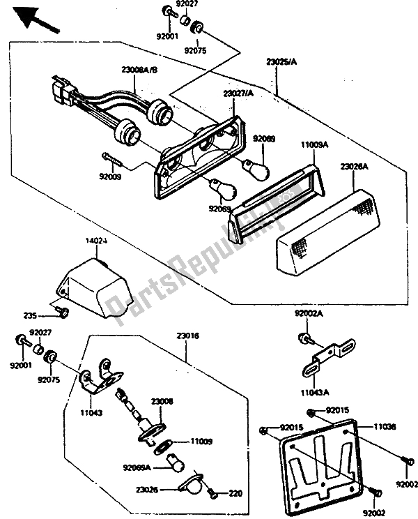 All parts for the Tail Lamp of the Kawasaki GPZ 600R 1986