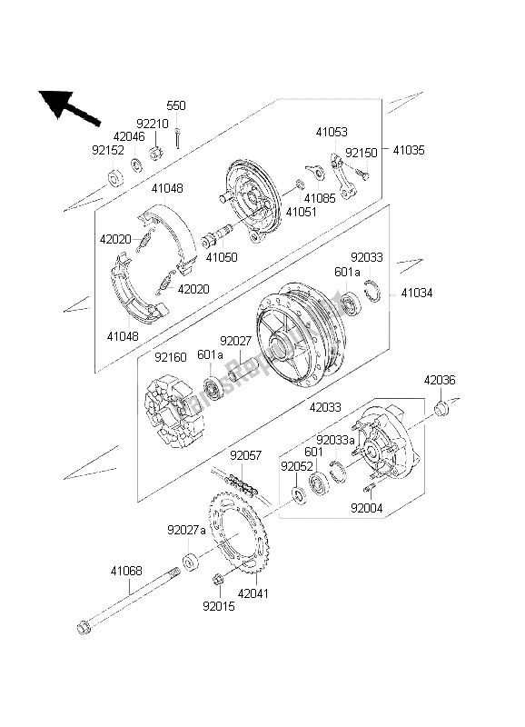 All parts for the Rear Hub of the Kawasaki W 650 2001