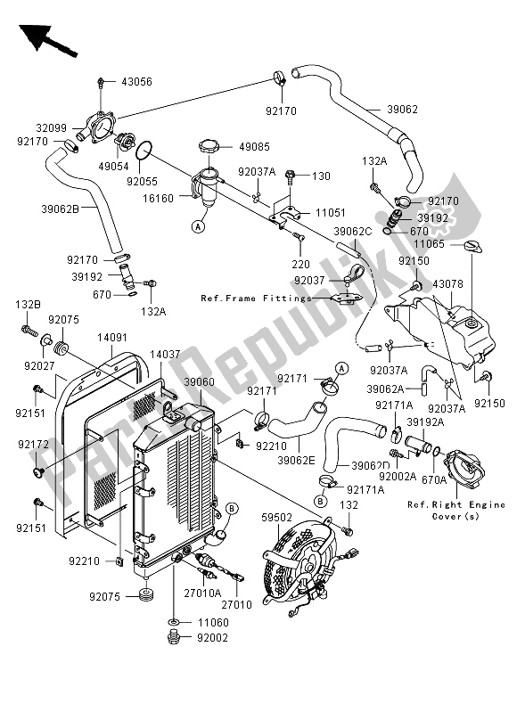 Alle onderdelen voor de Radiator van de Kawasaki VN 1600 Mean Streak 2006