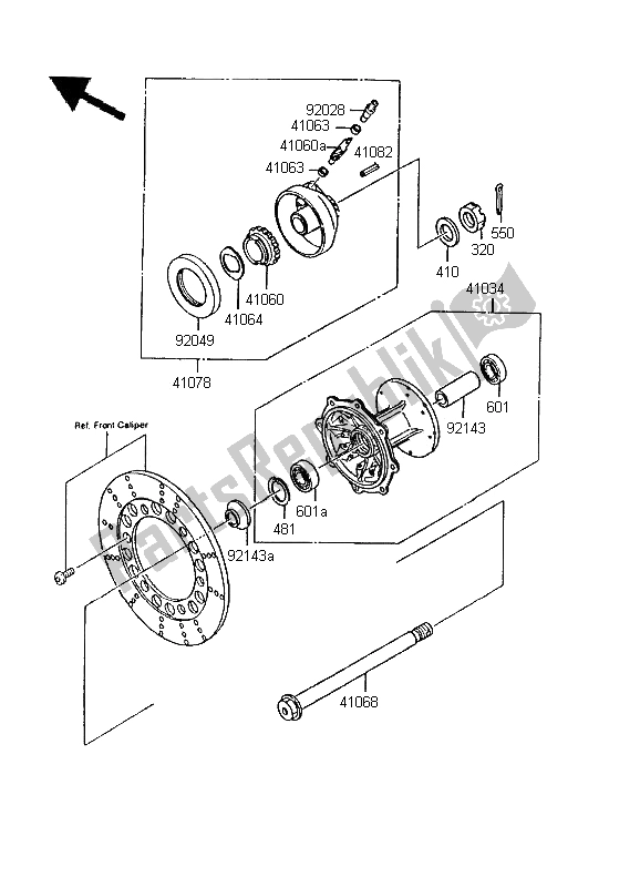 Tutte le parti per il Mozzo Anteriore del Kawasaki KMX 125 LW 1995