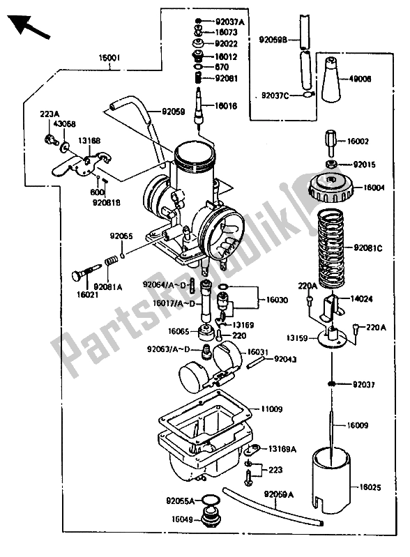 Tutte le parti per il Carburatore del Kawasaki KX 80 1986
