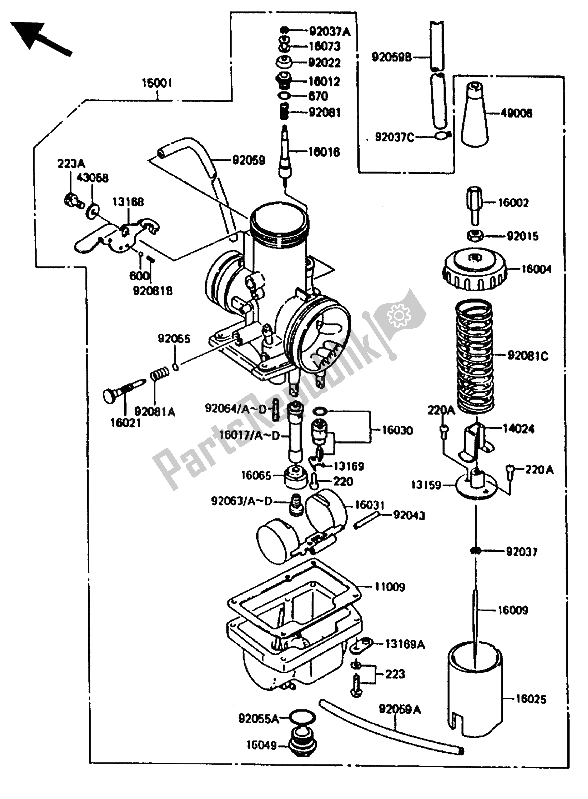 All parts for the Carburetor of the Kawasaki KX 80 1986