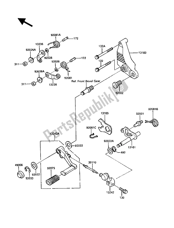 All parts for the Gear Change Mechanism of the Kawasaki 1000 GTR 1987