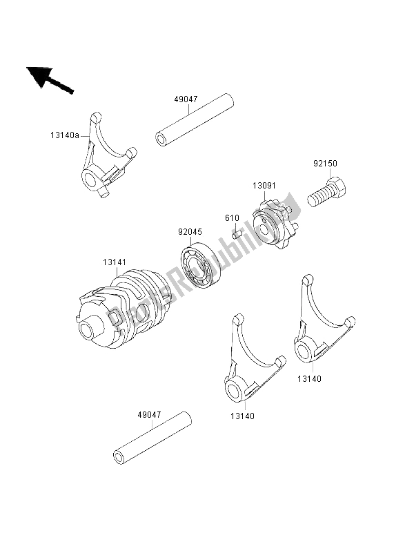 All parts for the Gear Change Drum & Shift Fork of the Kawasaki KLX 650R 2001