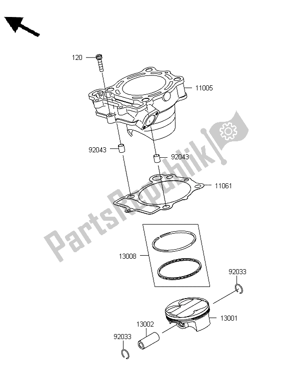 All parts for the Cylinder & Piston(s) of the Kawasaki KX 250F 2012