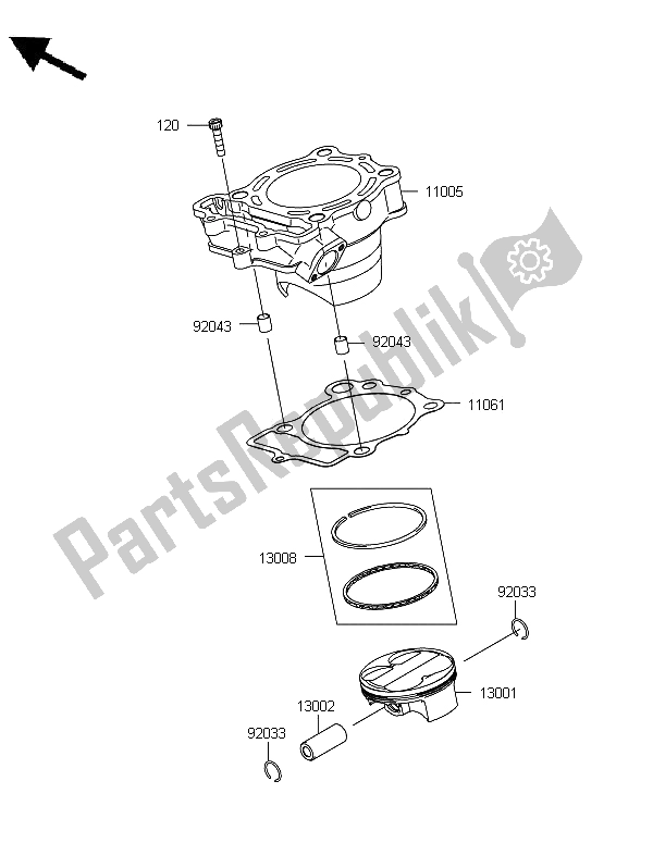 All parts for the Cylinder & Piston(s) of the Kawasaki KX 250F 2012