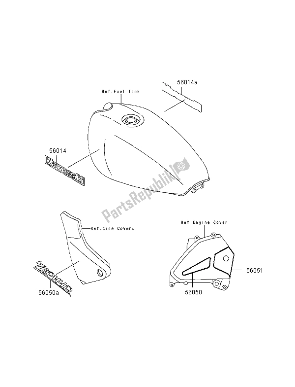 Alle onderdelen voor de Stickers van de Kawasaki Zephyr 550 1997