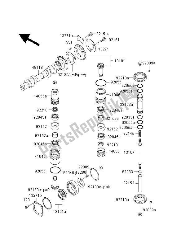 Todas las partes para árbol De Levas Y Engranajes Cónicos de Kawasaki W 650 2003