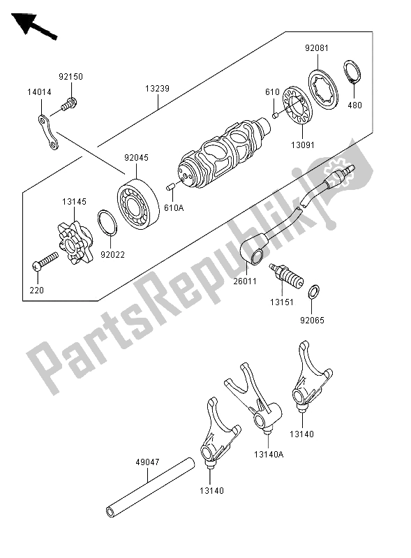 Toutes les pièces pour le Tambour De Changement De Vitesse Et Fourchette De Changement De Vitesse du Kawasaki VN 800 Classic 2006