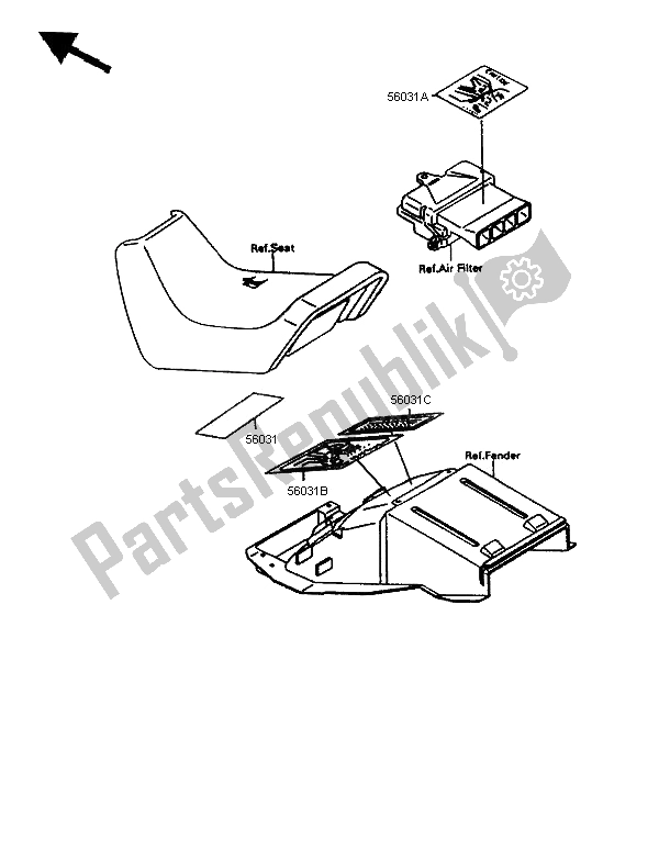 Tutte le parti per il Etichette del Kawasaki GPX 600R 1997