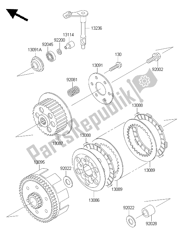 All parts for the Clutch of the Kawasaki KX 65 2015