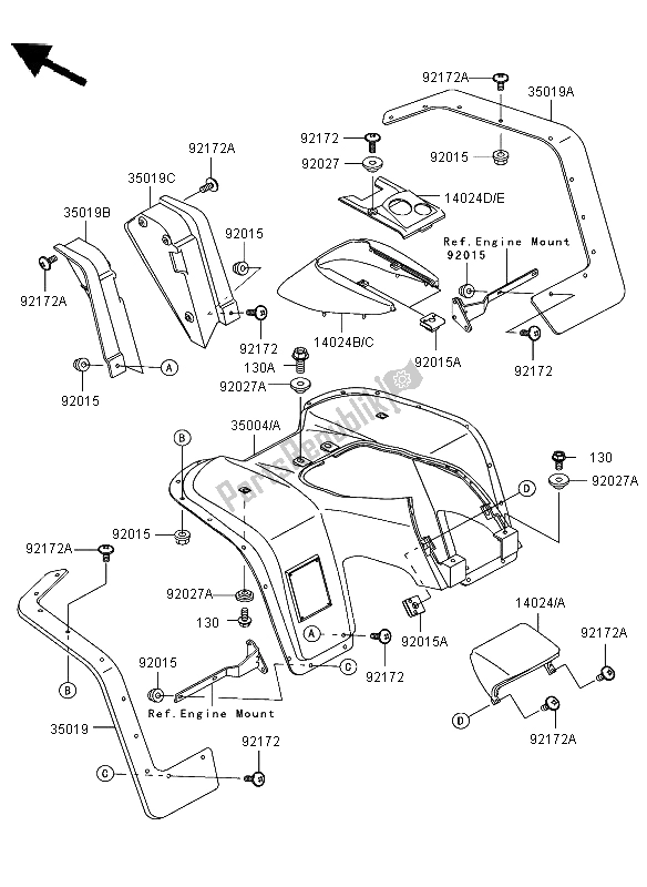 All parts for the Front Fender of the Kawasaki KLF 300 2003