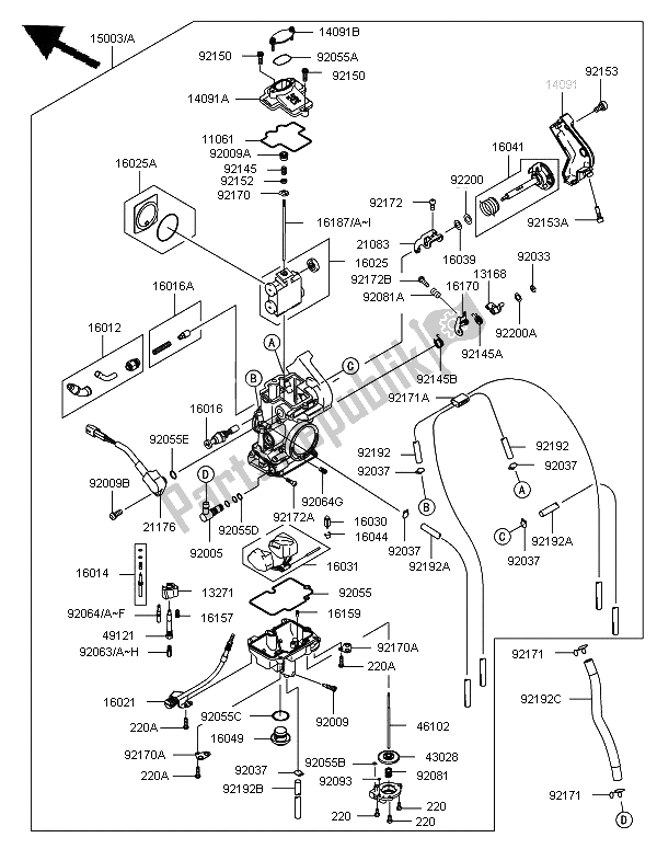 All parts for the Carburetor of the Kawasaki KX 450F 2006