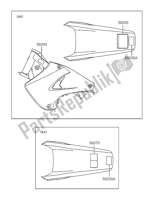 Alle onderdelen voor de Etiketten van de Kawasaki KX 250 2005