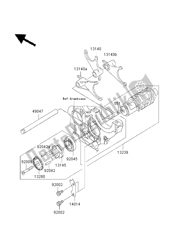 All parts for the Gear Change Drum & Shift Fork of the Kawasaki ZRX 1200 2003