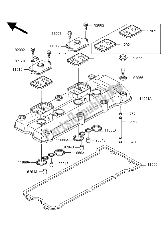 Tutte le parti per il Coperchio Della Testata del Kawasaki Ninja ZX 12R 1200 2003