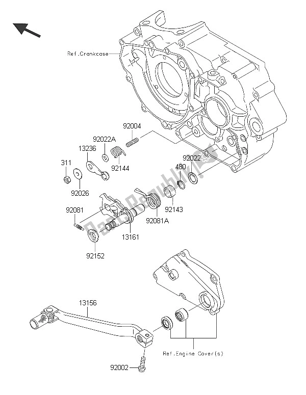 All parts for the Gear Change Mechanism of the Kawasaki KLX 250 2016
