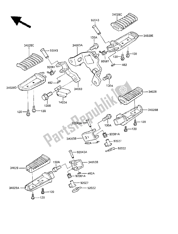 All parts for the Footrest of the Kawasaki LTD 450 1986