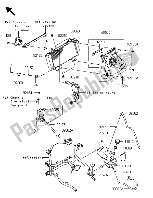 Toutes les pièces pour le Radiateur du Kawasaki Ninja 300 2013