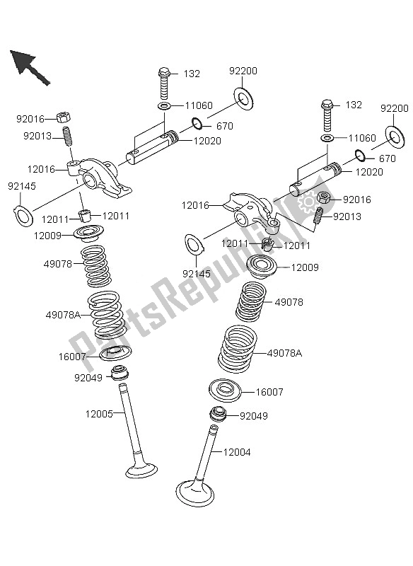 All parts for the Valve of the Kawasaki KVF 360 2005