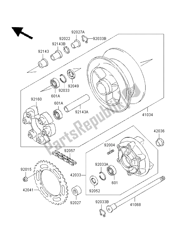 All parts for the Rear Hub of the Kawasaki Zephyr 750 1996