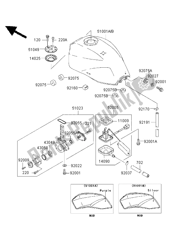 All parts for the Fuel Tank of the Kawasaki ZRX 1100 1997