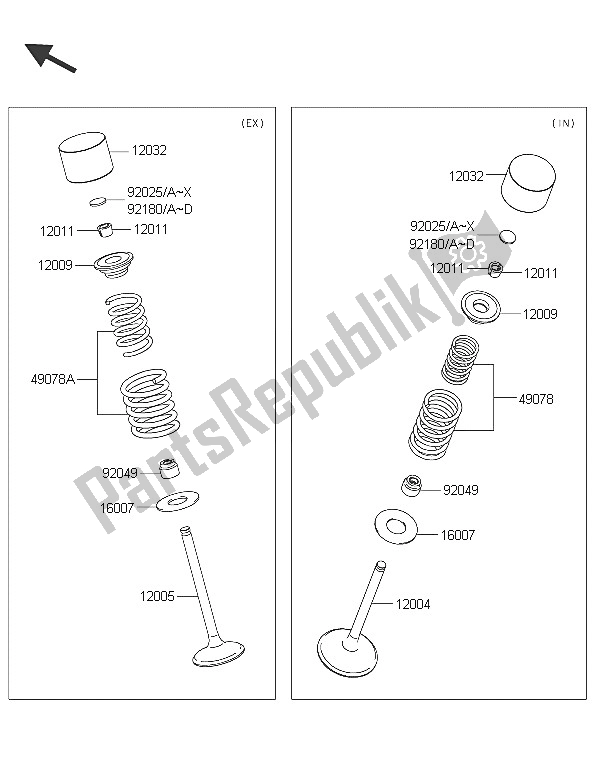 All parts for the Valve(s) of the Kawasaki KLX 450R 2016