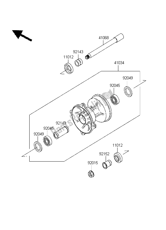 All parts for the Front Hub of the Kawasaki KX 250 1999