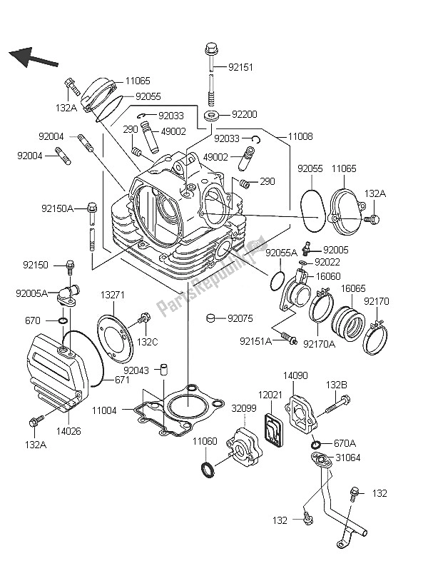 All parts for the Cylinder Head of the Kawasaki Eliminator 125 2005