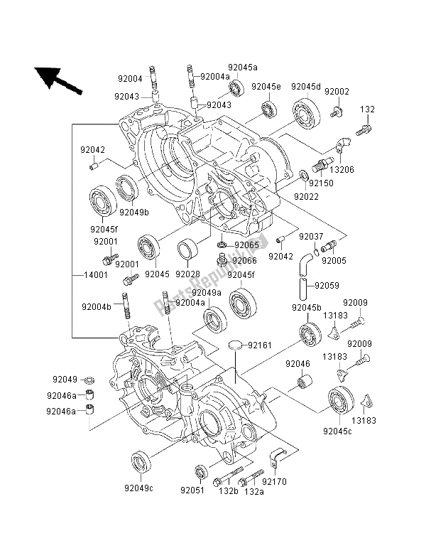 All parts for the Crankcase of the Kawasaki KX 250 2001