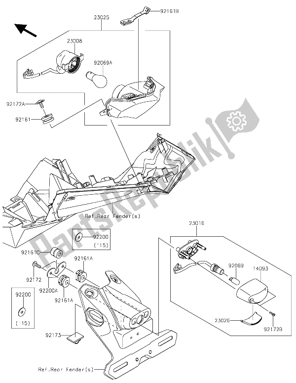 Tutte le parti per il Luci Posteriori) del Kawasaki Z 250 SL 2015