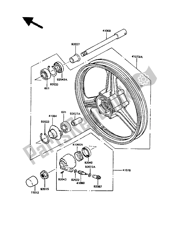 Tutte le parti per il Mozzo Anteriore del Kawasaki GPZ 550 1987