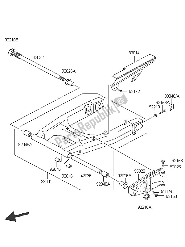 Tutte le parti per il Forcellone del Kawasaki KLV 1000 2005