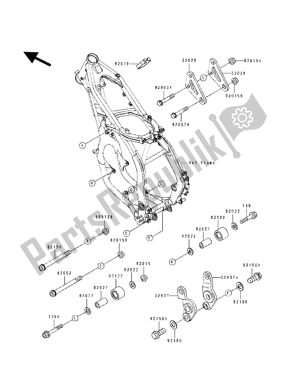 All parts for the Frame Fitting of the Kawasaki KX 250 1993