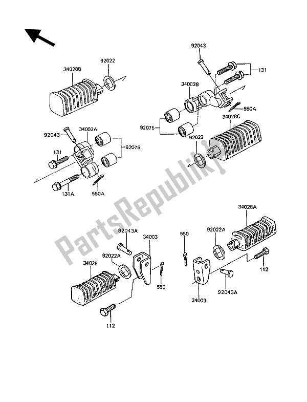 All parts for the Footrests of the Kawasaki GT 750 1992