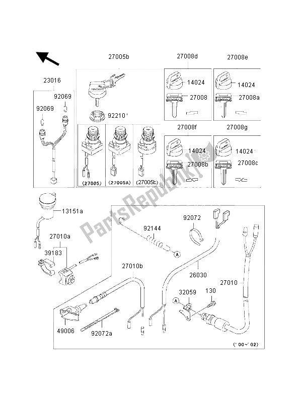 All parts for the Ignition Switch of the Kawasaki KVF 300 2002