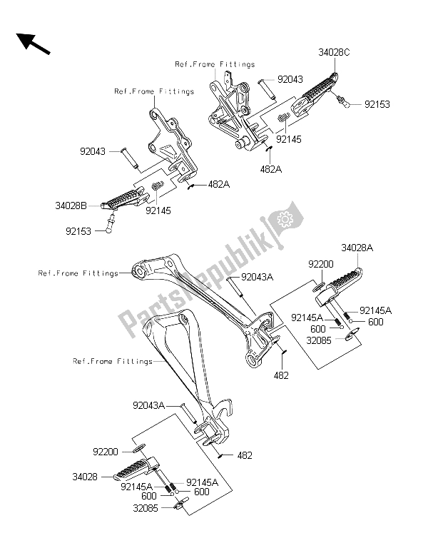 All parts for the Footrests of the Kawasaki Ninja ZX 10R 1000 2015