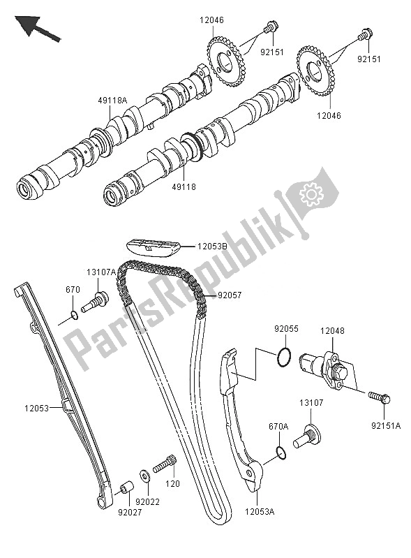 Alle onderdelen voor de Nokkenas En Spanner van de Kawasaki Ninja ZX 6R 600 2005