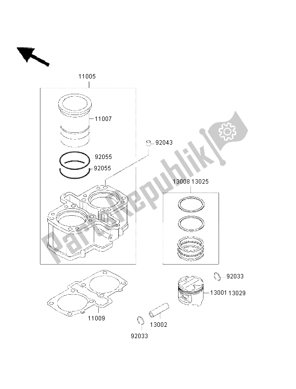 Alle onderdelen voor de Cilinder & Zuiger (s) van de Kawasaki GPZ 500S 2002